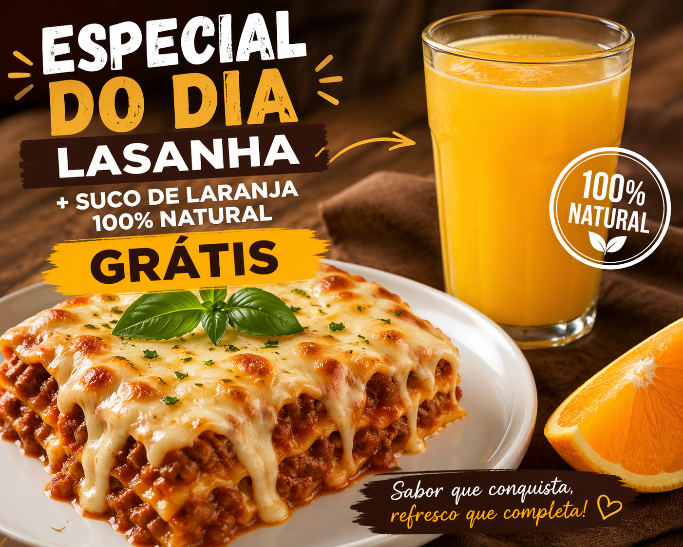 ESPECIAL DO DIA (SEXTA) : LASANHA + SUCO  NATURAL GRÁTIS