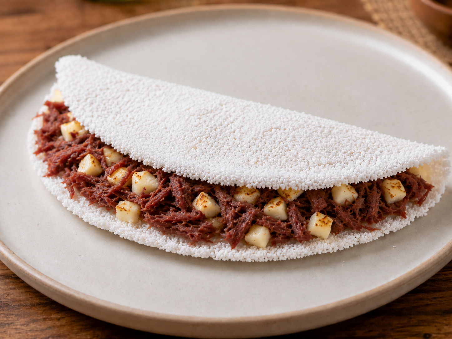TAPIOCA DE CARNE DE SOL COM QUEIJO COALHO 