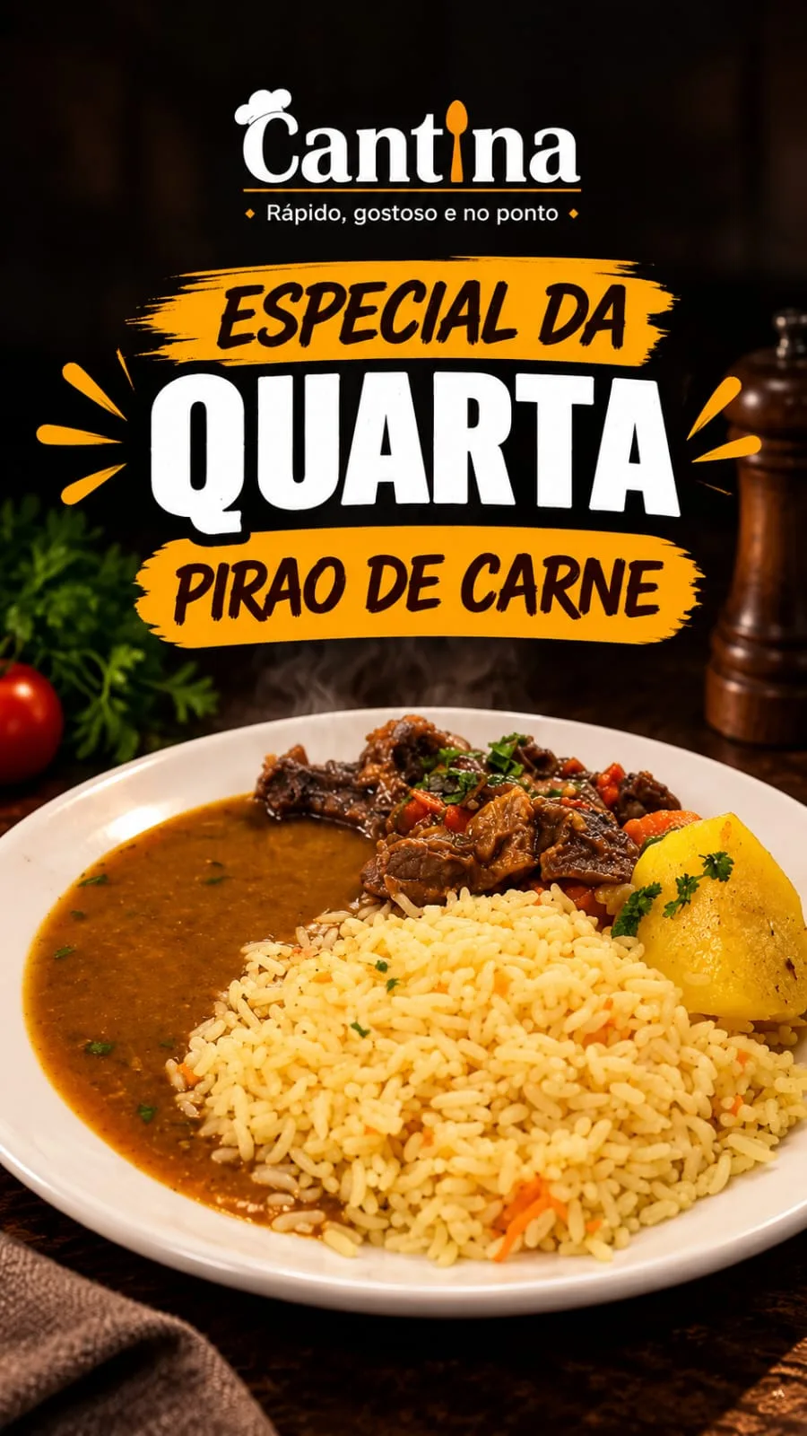 ESPECIAL DO DIA (QUARTA) - PIRAO DE CARNE + SUCO NATURAL GRÁTIS