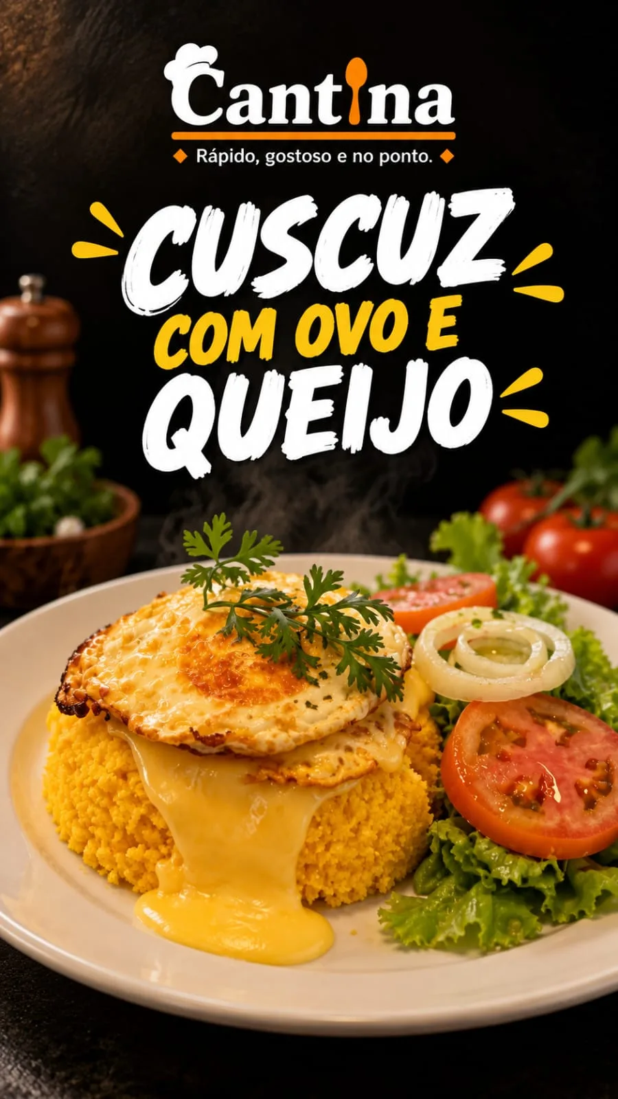 CUSCUZ COM OVO ASSADO E QUEIJO MUSSARELA