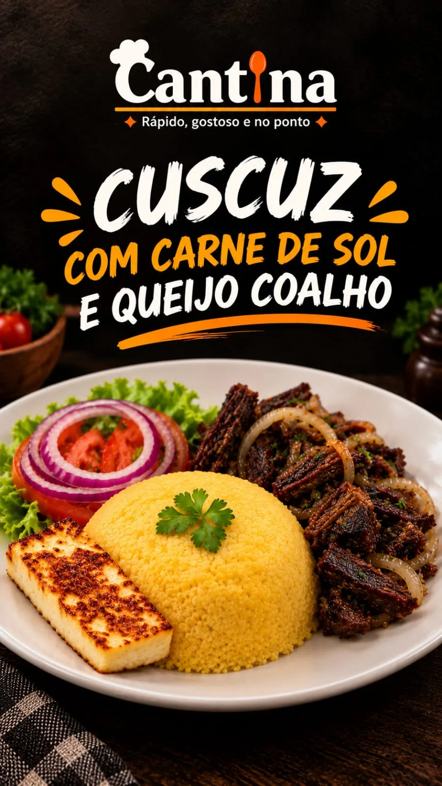 CUSCUZ COM CARNE DE SOL E QUEIJO COALHO